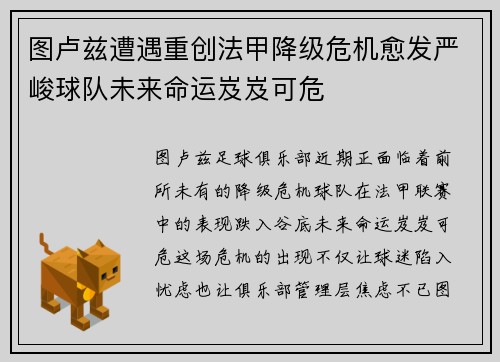 图卢兹遭遇重创法甲降级危机愈发严峻球队未来命运岌岌可危